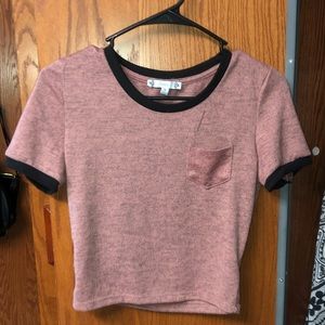 Pink and Black Short Sleeve Crop Top